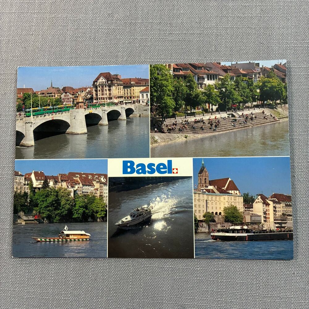 Basel Switzerland Rhine River City Views Chrome Postcard Unused